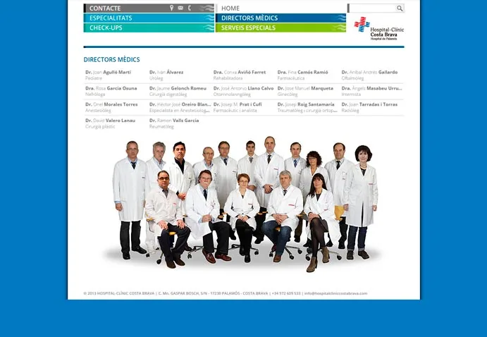Pantalla dels directors mèdics de la pàgina web de l'Hospital-Clínic Costa Brava de Palamós