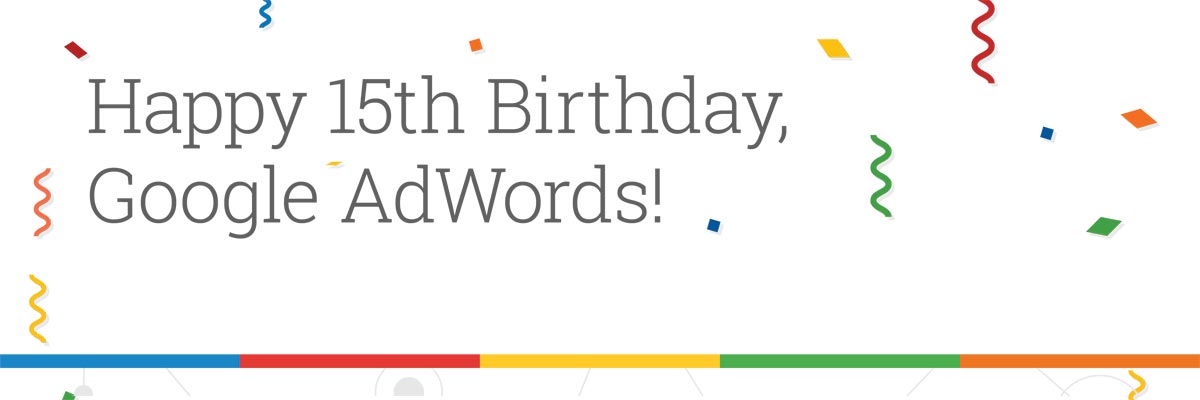 Cabecera del 15 aniversario de Google Adwords (Marketing Online SEM)